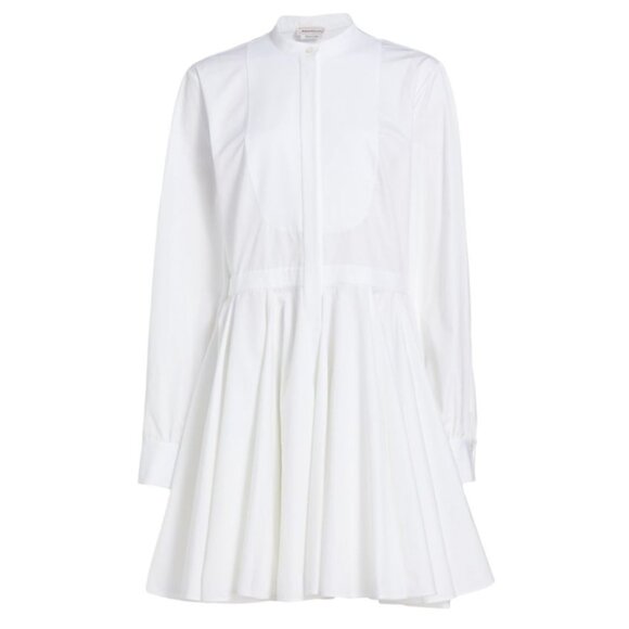 NWT Alexander McQueen Mini Shirt Dress Band Collar Fit And Flare White Poplin - Picture 2 of 12